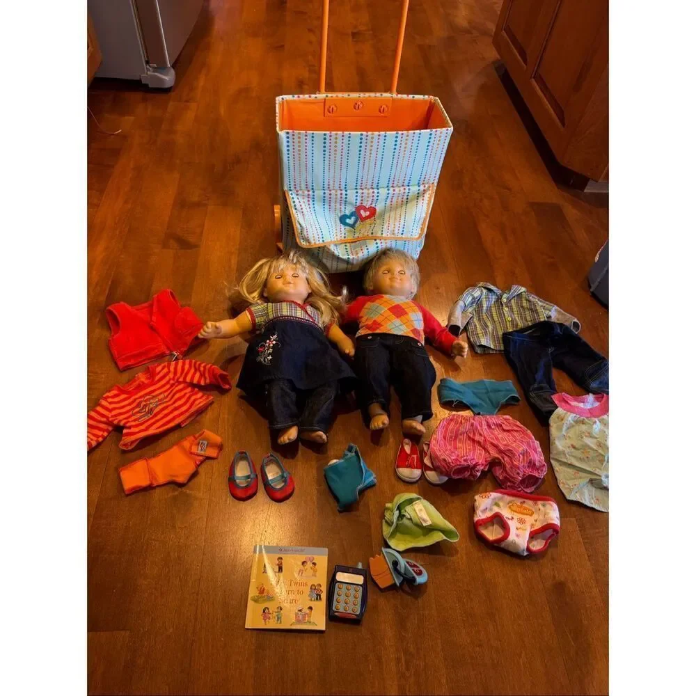 Vintage 2002 pleasant Company, American girl, doll, twin bundle with rolling cas